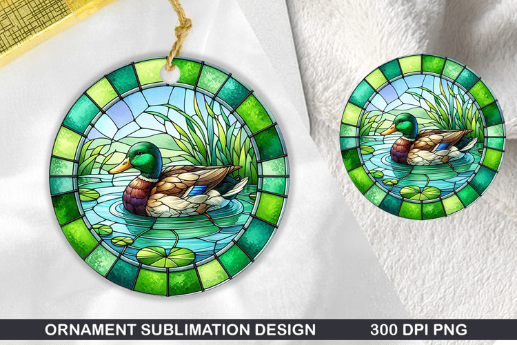 Cute Duck Stained Glass Ornament PNG, Digital Download File
