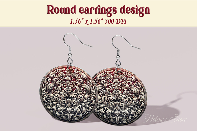 Vintage pattern earrings | Silver Round Earring sublimation
