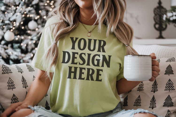 Christmas Bella Canvas 3001 Leaf Shirt Mockup ,Trandy Mockup