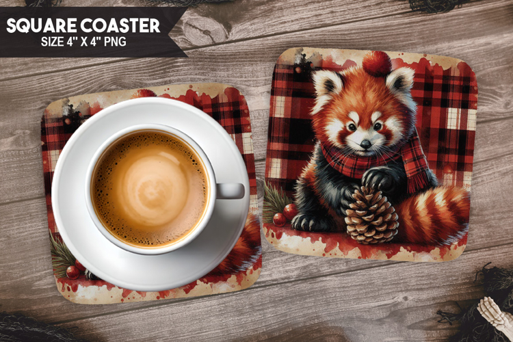 Panda, Animal coaster, Buffalo Plaid Square Coaster PNG