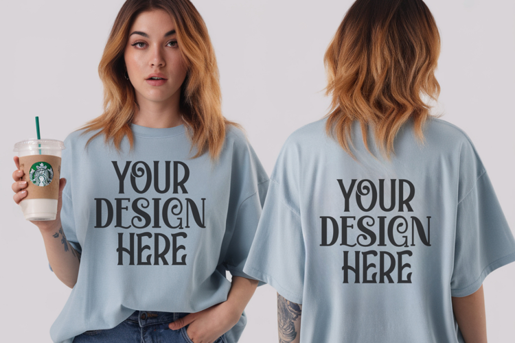 Ice Blue Comfort Colors 1717 Front & back T shirt Mockup