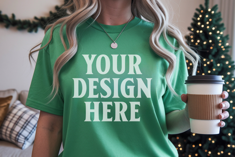 Comfort Colors 1717 Grass Christmas T-Shirt Mockup, Boho