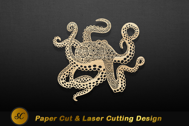 Intricate wood octopus design cutout Laser cut