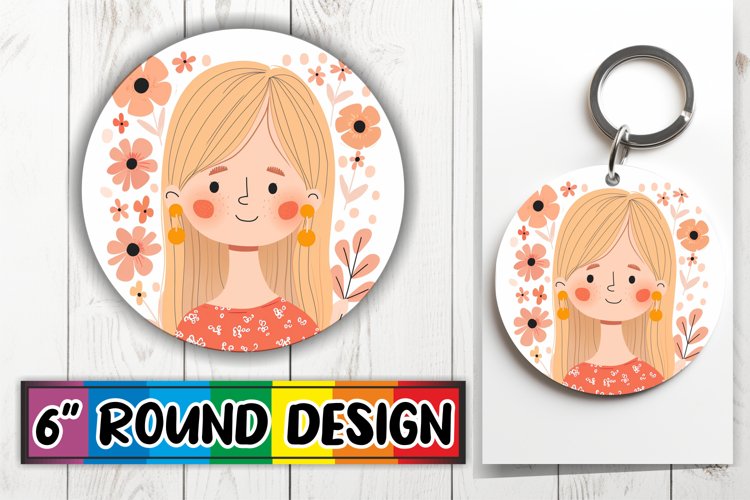 Lovely Watercolor Portrait Round Design Sublimation PNG example image 1