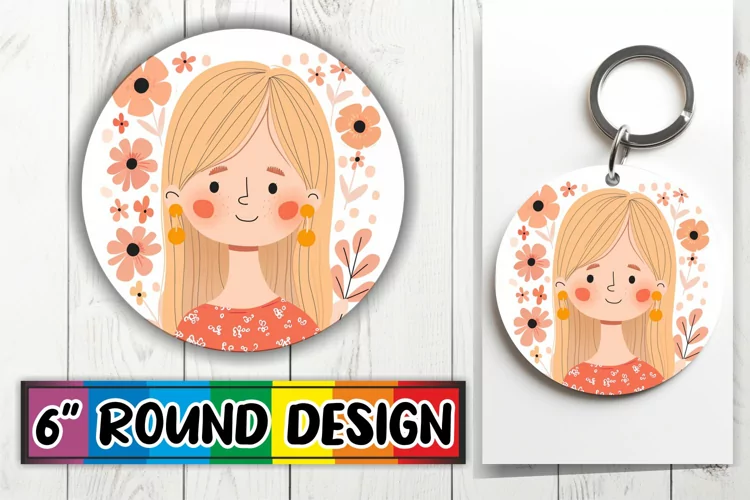 Lovely Watercolor Portrait Round Design Sublimation PNG