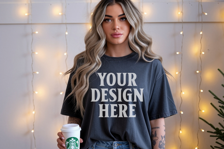 Christmas Comfort Colors 1717 Pepper TShirt Mockup, CC 1717