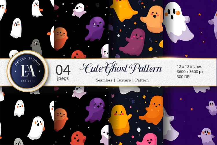 Floating Cute Cartoon Ghosts Seamless Tileable Digital Paper