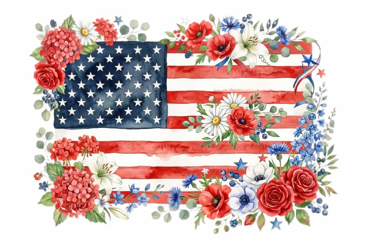 Watercolor American flag patriotic, Memorial Day clipart