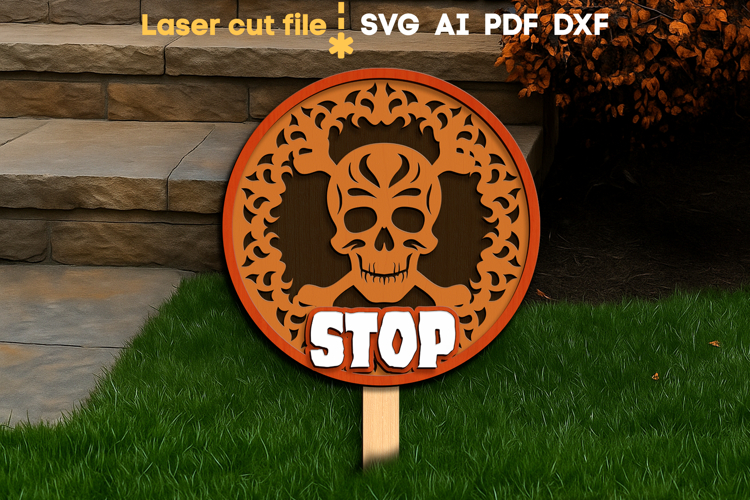 Halloween Skull Yard Stake SVG laser cut file for Glowforge