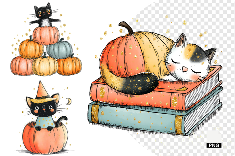 Whimsical Halloween Cat Clipart