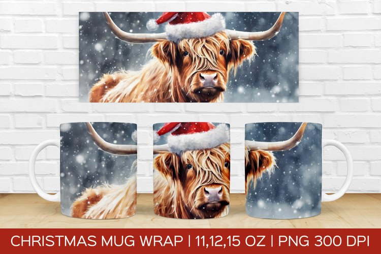 Christmas Highland Cow Mug Wrap|Christmas Sublimation Design