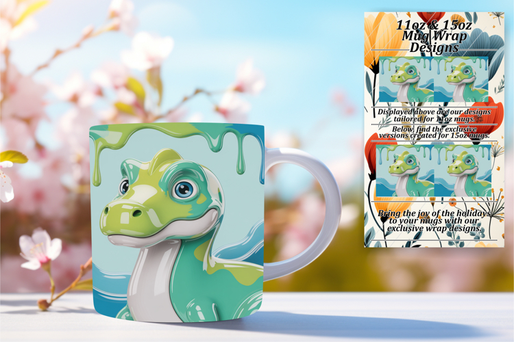 ARTISTIC PNG for 11oz Mug Wrap , Cute Dino