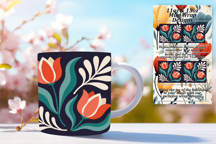 Bold 11oz Mug Wrap Png Artwork , Flowers