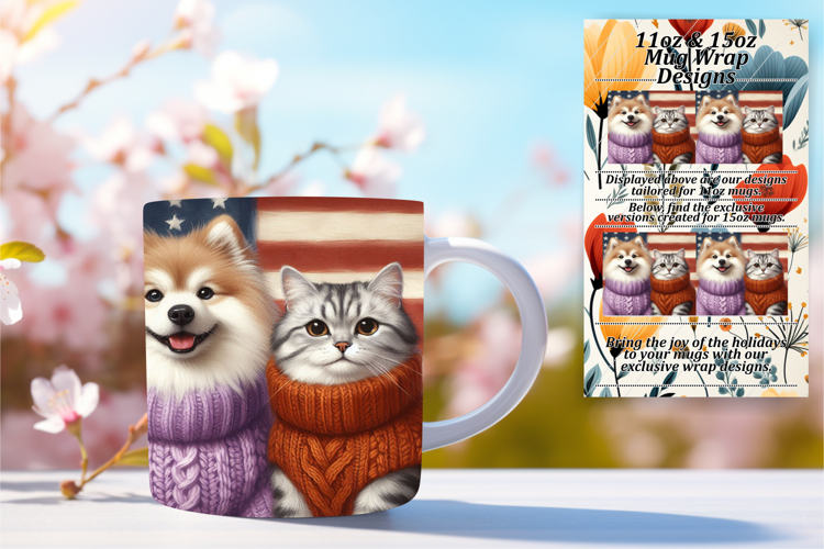Trendy 15oz Mug Wrap Png Design , Dog and cat