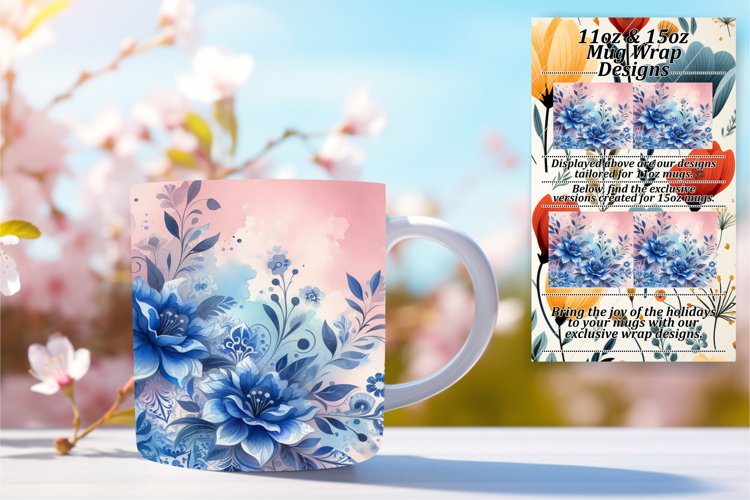 Unique 15oz Mug Wrap Png Design , Watercolor Patter