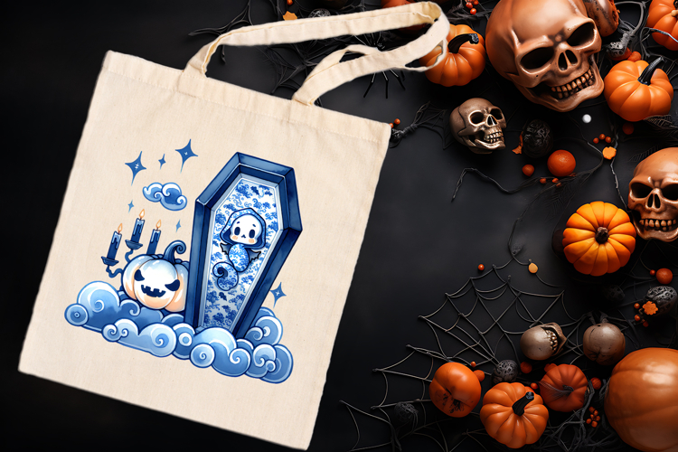 Cute blue Halloween coffin clipart t shirt designs png