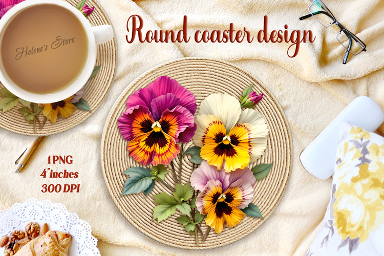 Delicate vintage floral round coaster sublimation design png