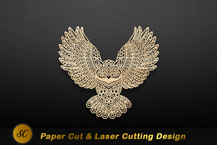 Ornate owl cutout flying wood Laser cut