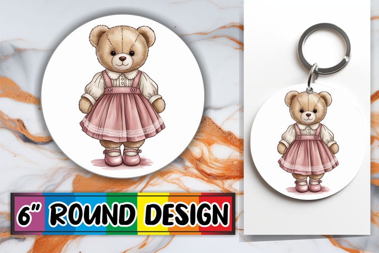 Radiant Circle Sublimation Keychains, Teddy Bear