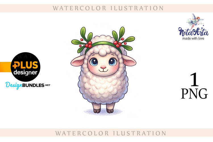 Christmas Sheep in Watercolor Style