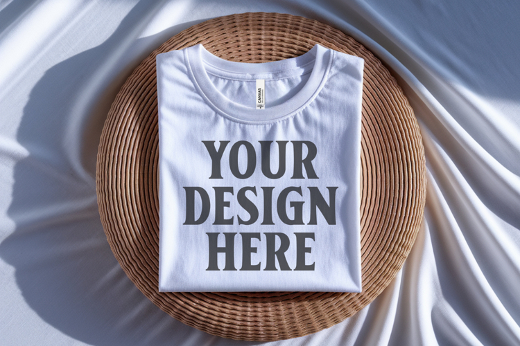 White Bella Canvas 3001 Flat Lay T-Shirt Mockup