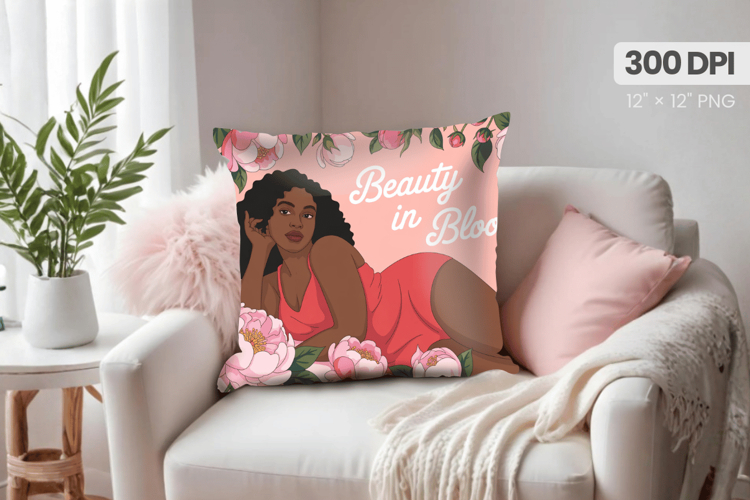 Afro Girl /Woman braided hair Pillow Design, Black Queen PNG