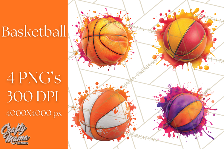Basketball Clipart PNG with Team Color Paint Splash Design
