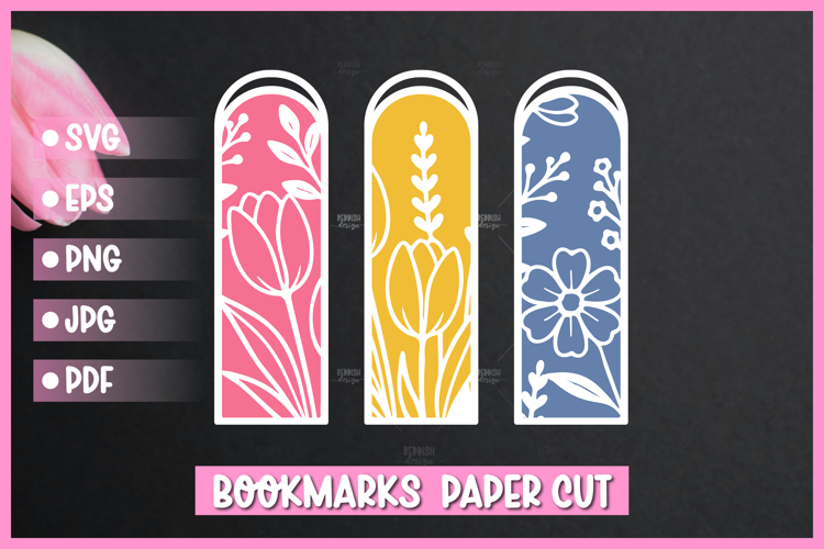 3 Floral Bookmarks Paper cut SVG Laser cut,Cricut,Silhouette