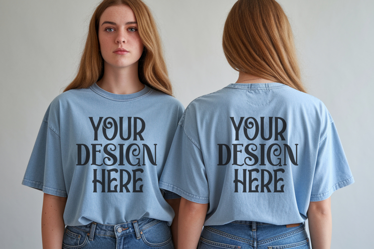 Ice Blue Comfort Colors 1717 Front & back T shirt Mockup