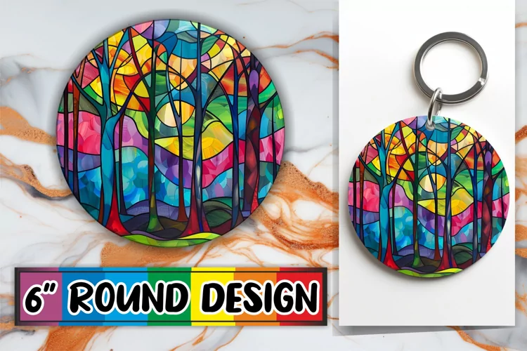 Colorful Stained Glass Tree Round Design Art
