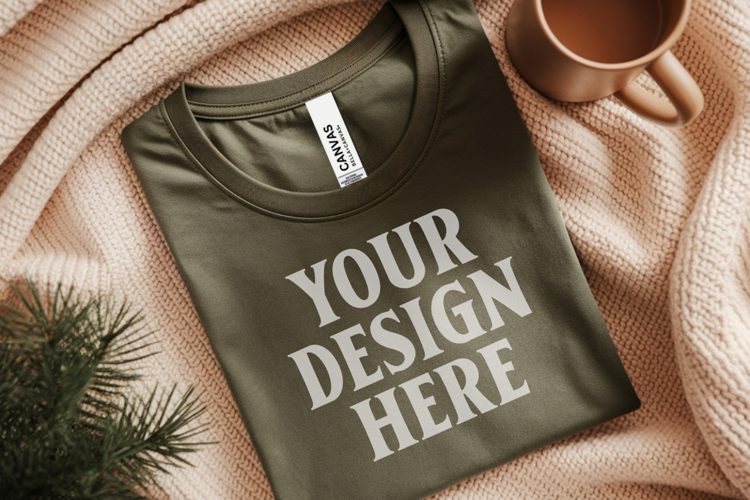 Christmas Bella Canvas 3001 Forest Green Folded Tshirt Mocku