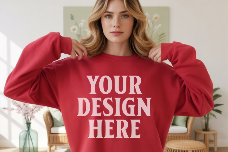 Red Gildan 18000 Crewnwck Sweatshirt Mockup, gildan 18000