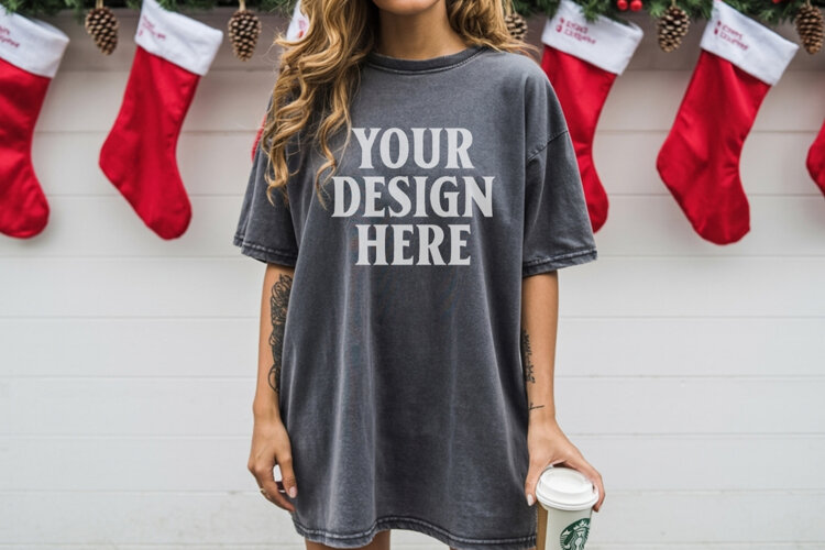 Christmas Comfort Colors 1717 Pepper TShirt Mockup, CC 1717 example image 1