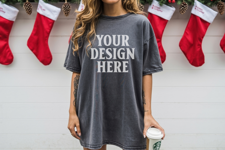 Christmas Comfort Colors 1717 Pepper TShirt Mockup, CC 1717
