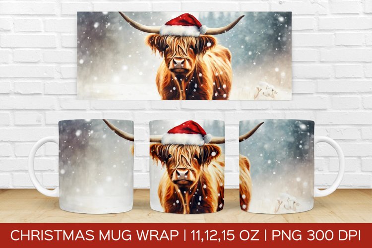 Christmas Highland Cow Mug Wrap|Christmas Sublimation Design