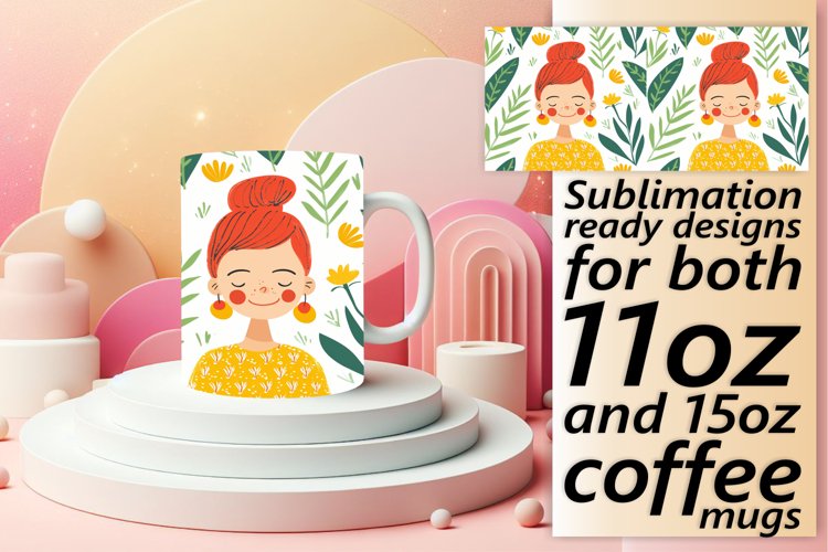 Graceful Woman Mug Wrap with Floral Design 11oz/15oz example image 1