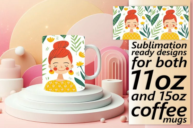 Graceful Woman Mug Wrap with Floral Design 11oz/15oz