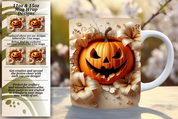 Creative 11oz Mug Wrap Png Artwork , 3D Pumpkin