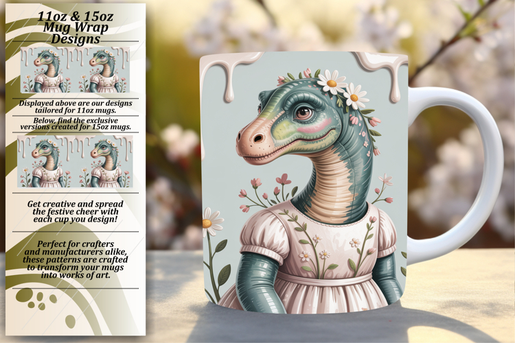 LUSH 15oz PNG Mug Wrap Template , Cute Dino