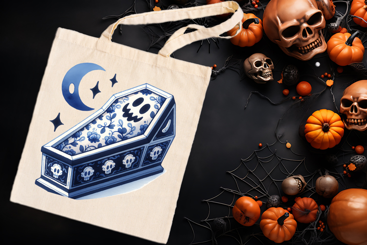 Cute blue Halloween coffin clipart t shirt designs png