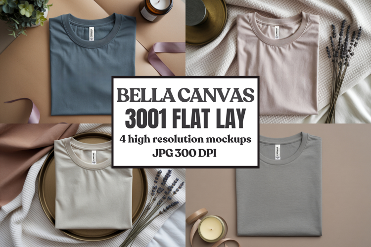 Folded Bella Canvas 3001 Flat Lay T-Shirt mockup