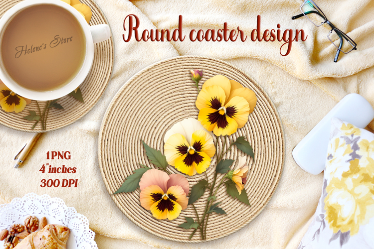 Delicate vintage floral round coaster sublimation design png