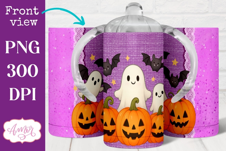 Cute Halloween sippy cup PNG, Cute ghost kids tumbler wrap