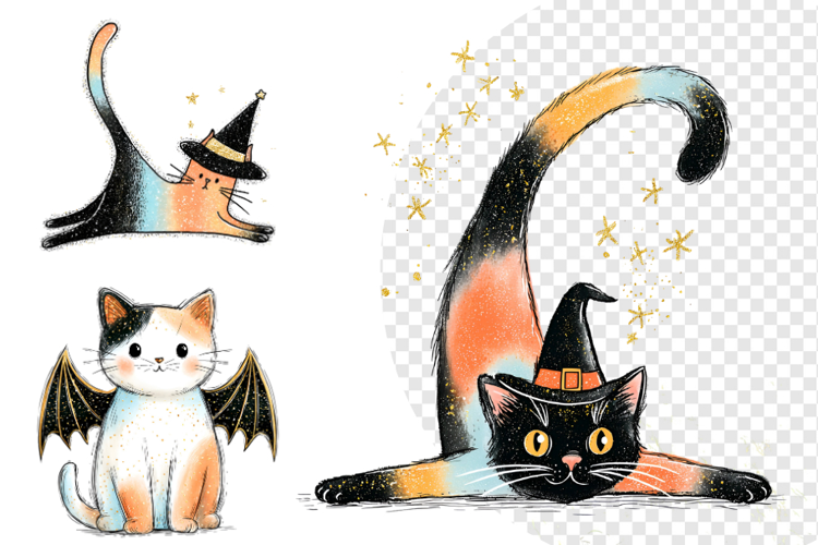 Whimsical Halloween Cat Clipart