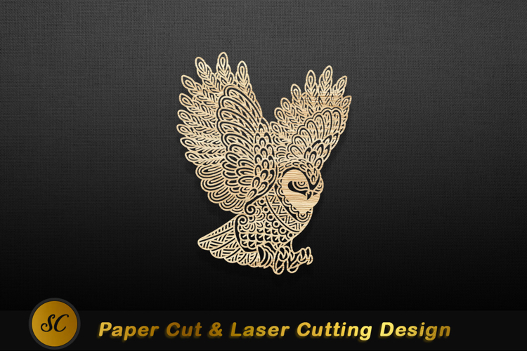 Intricate owl wood carving flying image Laser cut