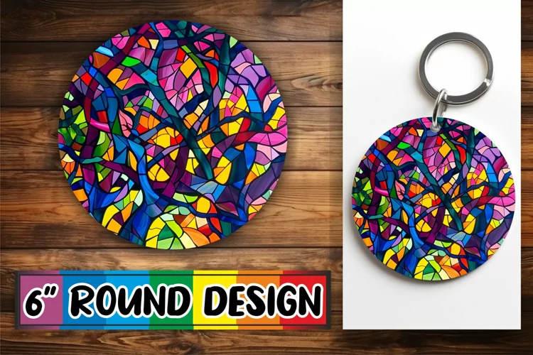 Stained Glass Tree Round Design Sublimation