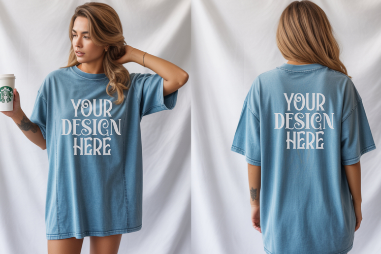 Ice Blue Comfort Colors 1717 Front & back T shirt Mockup