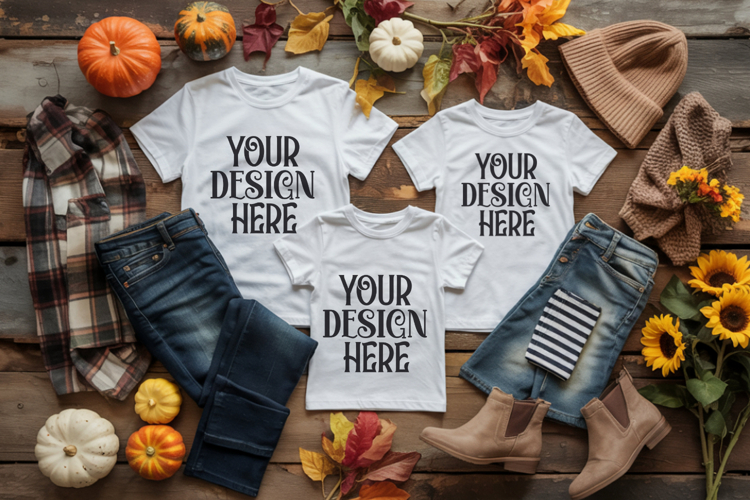 Christmas Family Matching Shirt Mockup | Cozy Boho Flat Lay