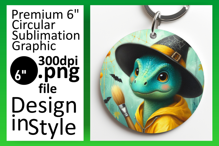 Vibrant Round Design Keychain Template , Halloween Dino