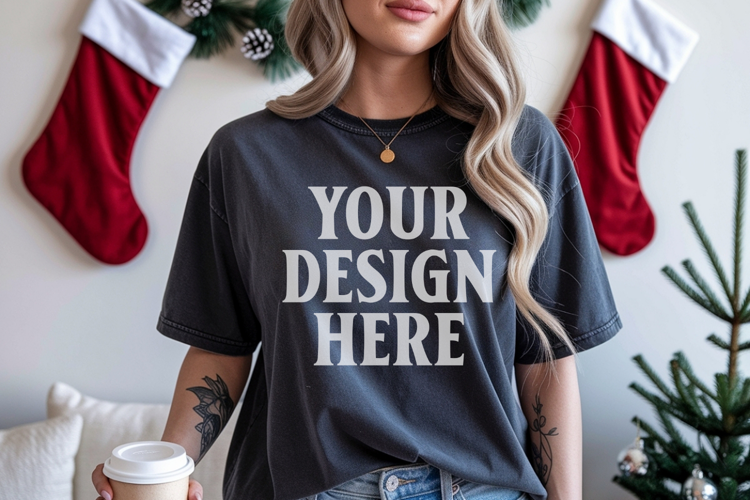Christmas Comfort Colors 1717 Pepper TShirt Mockup, CC 1717